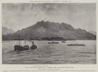 Die Besetzung von Shanhaikuan, eine Gesamtansicht der Stadt vom Meer aus